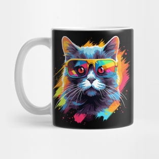 Party Cat in Sunglasses Men Women 80s 90s Retro Funny Cat Mug